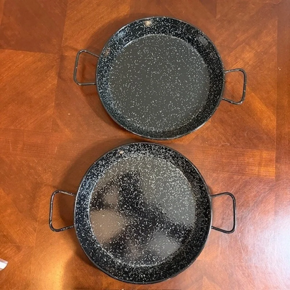 Set of 2 Black Enamel Steel Pans 13.5